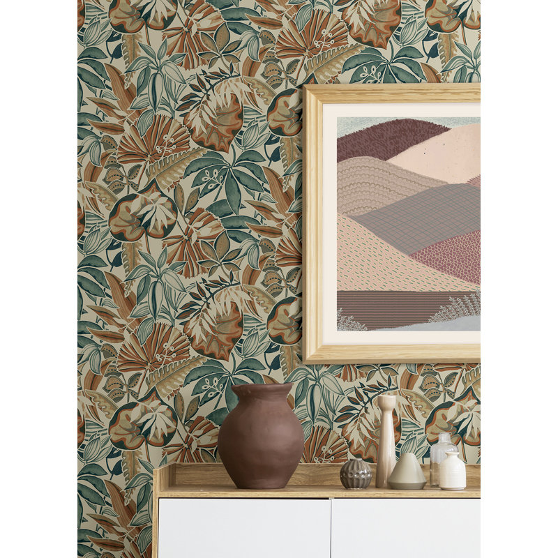Papier peint auto-adhésif turquoise Feuilles, Brun