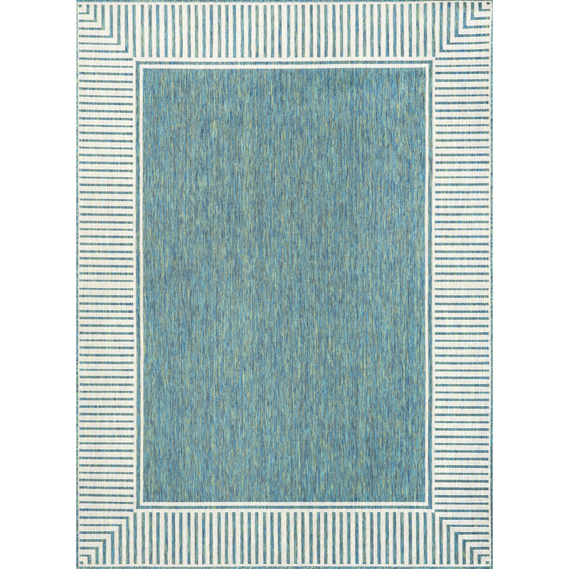 Alegre Bordered Indoor/Outdoor Rug, Rectangle 8' x 10', Teal
