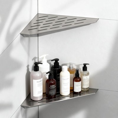 2-Pack 304 Stainless Steel Corner Shower Shelves, 10-Inch Wall Mount Triangle Shower Caddy For Bathroom And Kitchen Organization, Brushed Nickel Finish