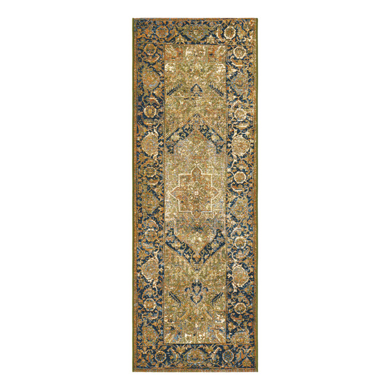 Tapis d'extérieur traditionnel Green_Unique Loom Nosara, Tapis de couloir 2 pi x 6 pi