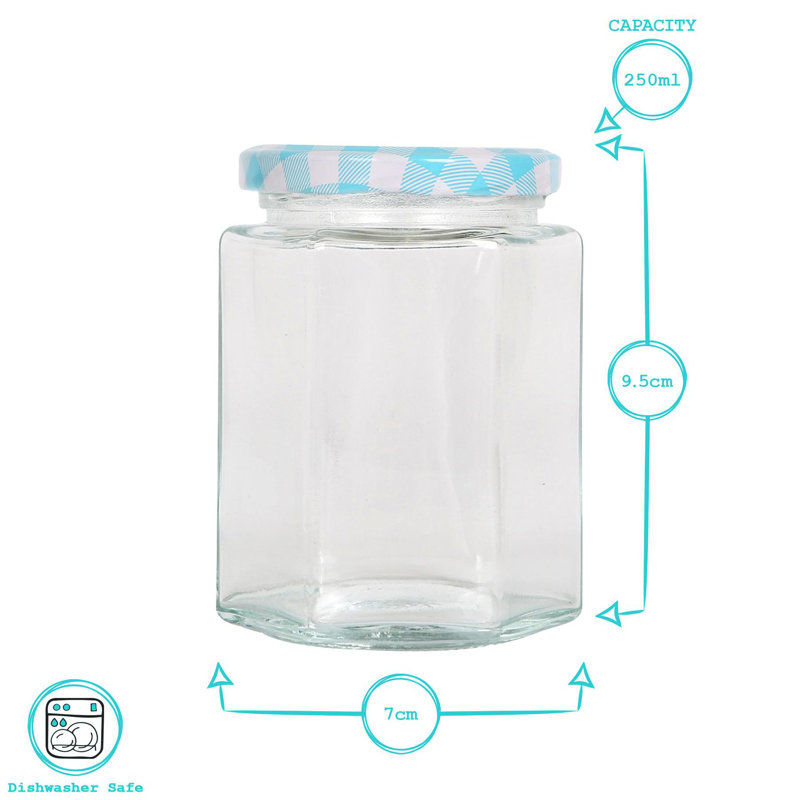 Argon Tableware Hexagonal Glass Jam Jars with Screw, Gold, 12