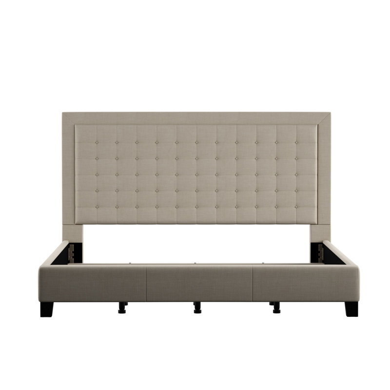 Kaster Upholstered Platform Bed, Eastern King, Heathered Beige Linen