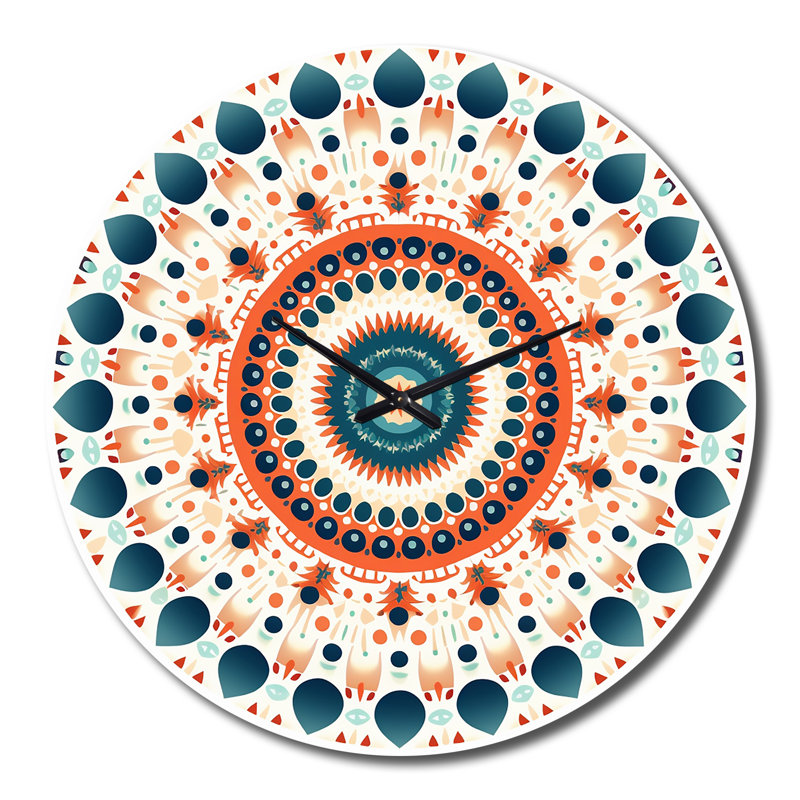 Horloge murale moderne élémentaire Mandala Serenity en bleu et rouge II, Très grand