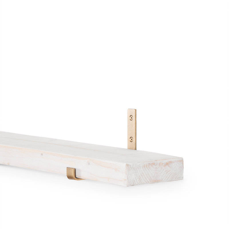 Ron Oak Solid Wood Bracket Shelf, Natural/Gold, 8cm H x 144cm W x 18cm D