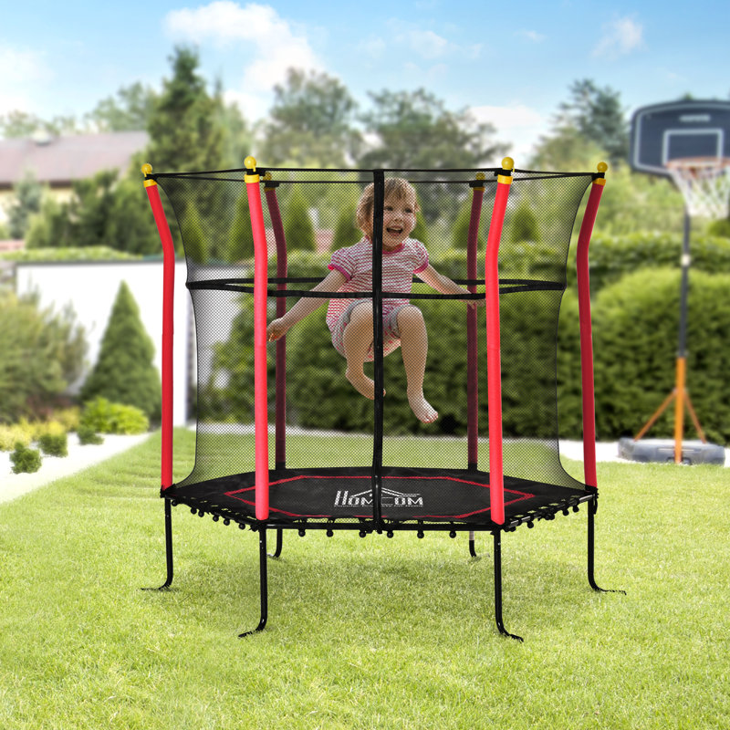 HOMCOM Hexagon Kid / Toddler Trampoline, Black/Red