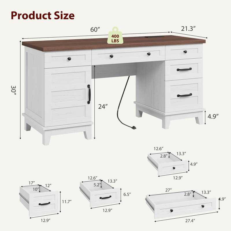 Bureau d'écriture Farmhouse, Contraste brun et blanc