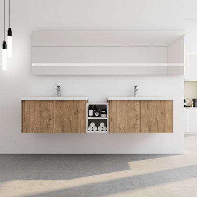 Meuble-lavabo de 84 po avec lavabo en résine, ensemble de porte à fermeture en douceur, armoire de rangement de 36 po et 12 po, espace de rangement spacieux, salle de bain spacieuse