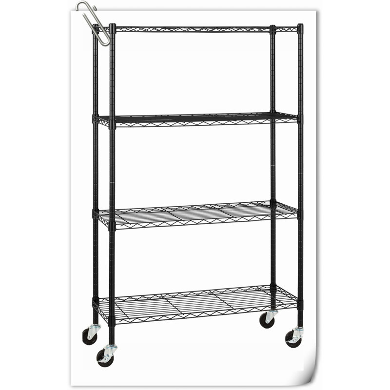 Organizer Rack Metal Shelving Unit, Black, 57.75" H x 36" W x 14" D