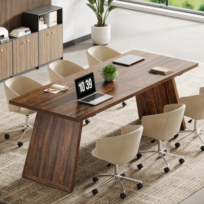 5.9 Ft Conference Table For 4 To 6 People, Rectangle Meeting Table Modern Executive Desk With Unique Legs by Inbox Zero