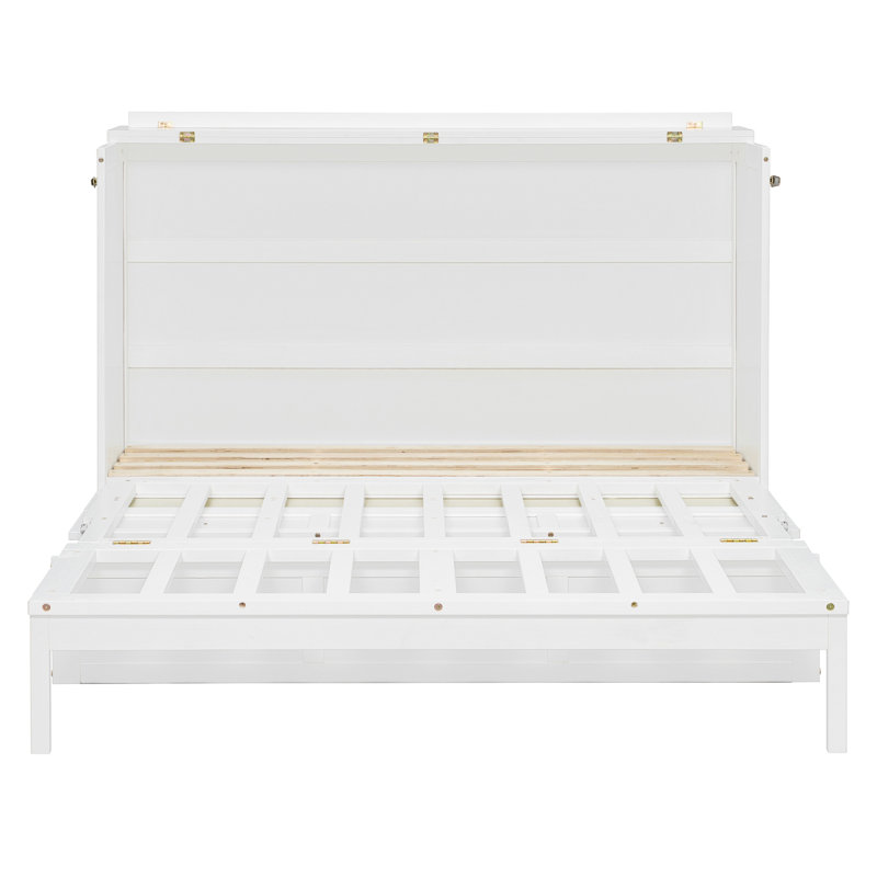 Grand lit escamotable avec grands tiroirs, blanc, White