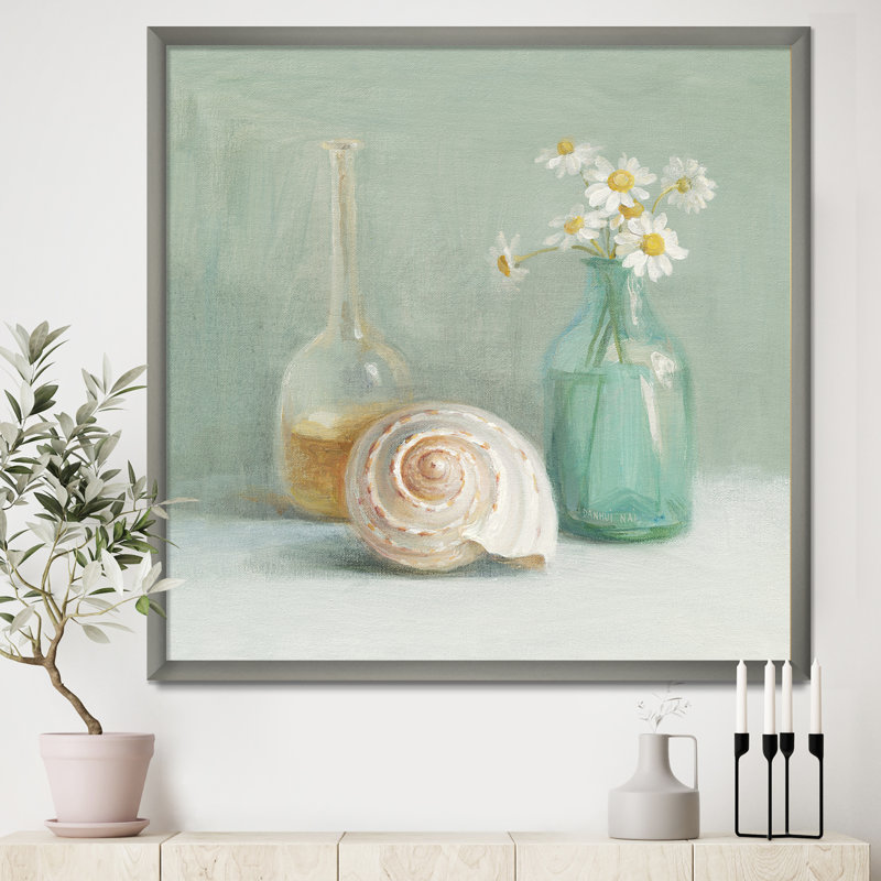 Cadre photo « pastel bain iii », impression sur toile, H 16 po x l 16 po x P 1 po, Cadre argenté
