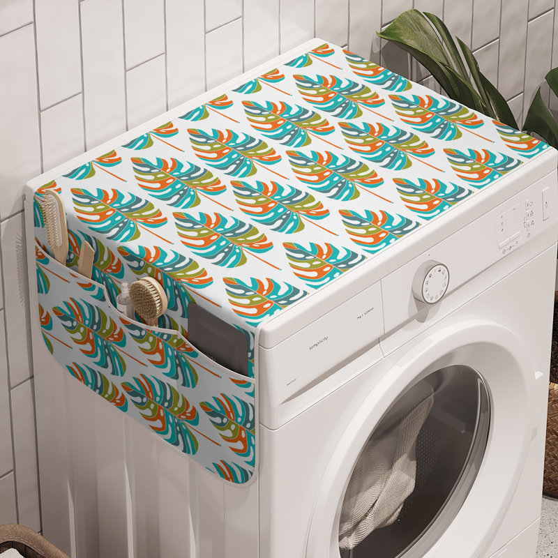 East Urban Home Tropical Washing Machine Organizer Pack of 2 47" x 18.5" White and Multicolor