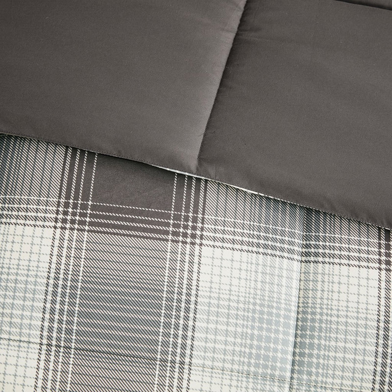 Édredon double / grand double - Tissu écossais gris et 2 taies décoratives assorties