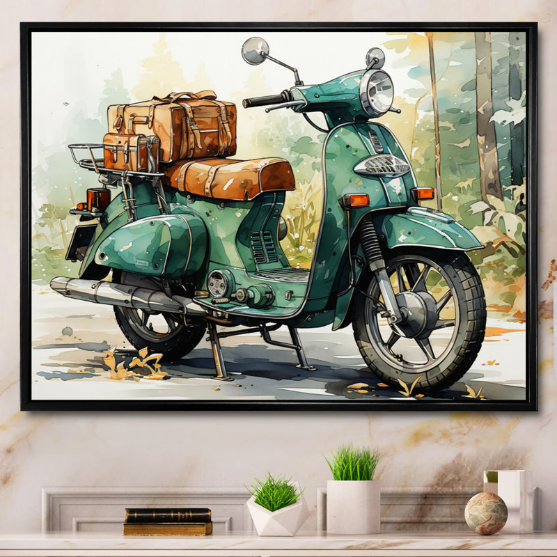 «Green Scooter», impression sur toile, Cadre flottant noir, H 24 po x l 32 po x P 1 po