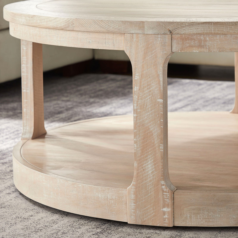 40Inch Large Curved 2 Tier Traditional Round Circle Wooden Center Coffee Table,Rounded Table With Wheels,Mid Century Rustic Style Table For Living Room,Office,Apartment,OAK