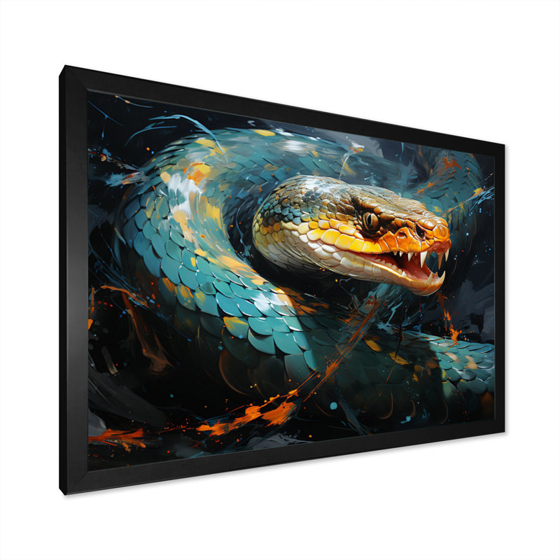 Emerald Snake Intertwining - Reproduction d'art mural animaux, H 16 po x l 32 po x P 1 po, Cadre photo noir