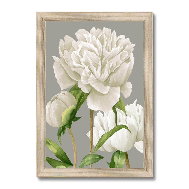 White Peonies II by Grace Popp - Painting, Natural Wood Framed Paper Print, 95cm H x 65cm W