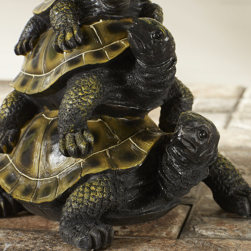 Medium Hand-Painted Resin Stacked Turtle Garden Statue