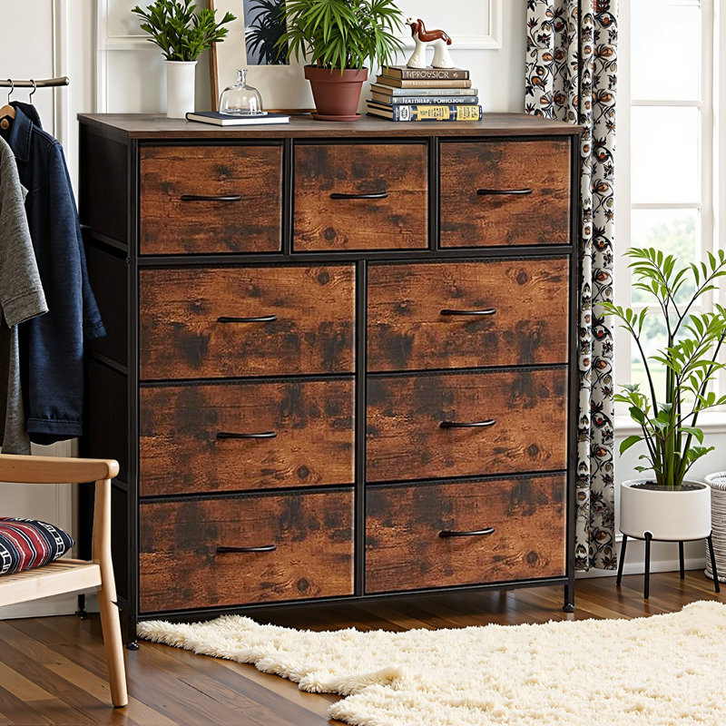 Commode 9 tiroirs Xinia, Brun