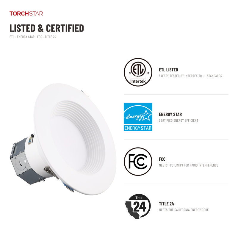 Luminaire encastré à DEL Core de 6 po à intensité variable (blanc chaud/blanc chaud), diffuseur profond anti-éblouissement, température de couleur réglable de 2 700 K à 5 000 K, 1 200 lm, 15 W, IRC 90+, étanche à l'air (norme IC), résistant à l'humidité, certifié ETL, blanc