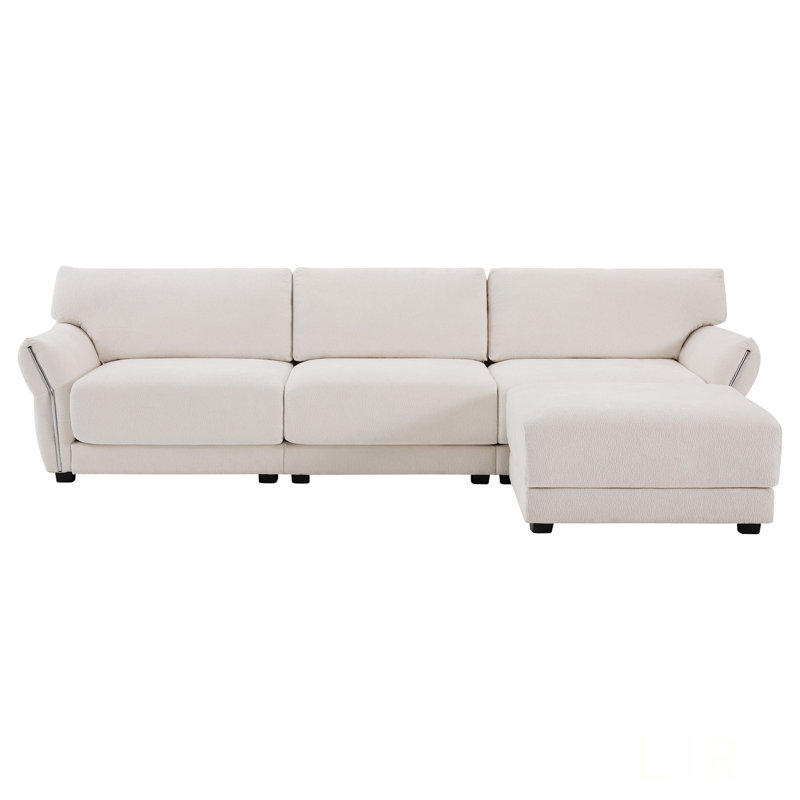 110 Inch Modular Sectional Sofa With L-Shape, Extra-Wide Seat, USB And Type-C Charging, Petal Armrest, High-Density Foam, And Free-Moving Ottoman