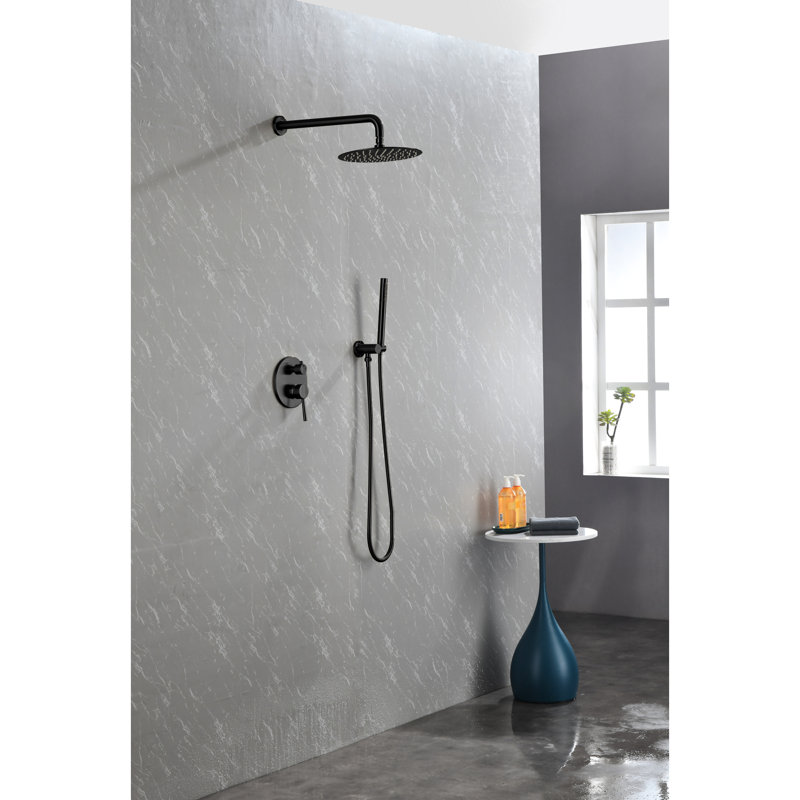 2 Way Balance Shower Faucet Matte Black - Wall Mounted Bathroom With High 10" Stainless Steel Rain Showerhead And Handheld Shower, Valve Kit