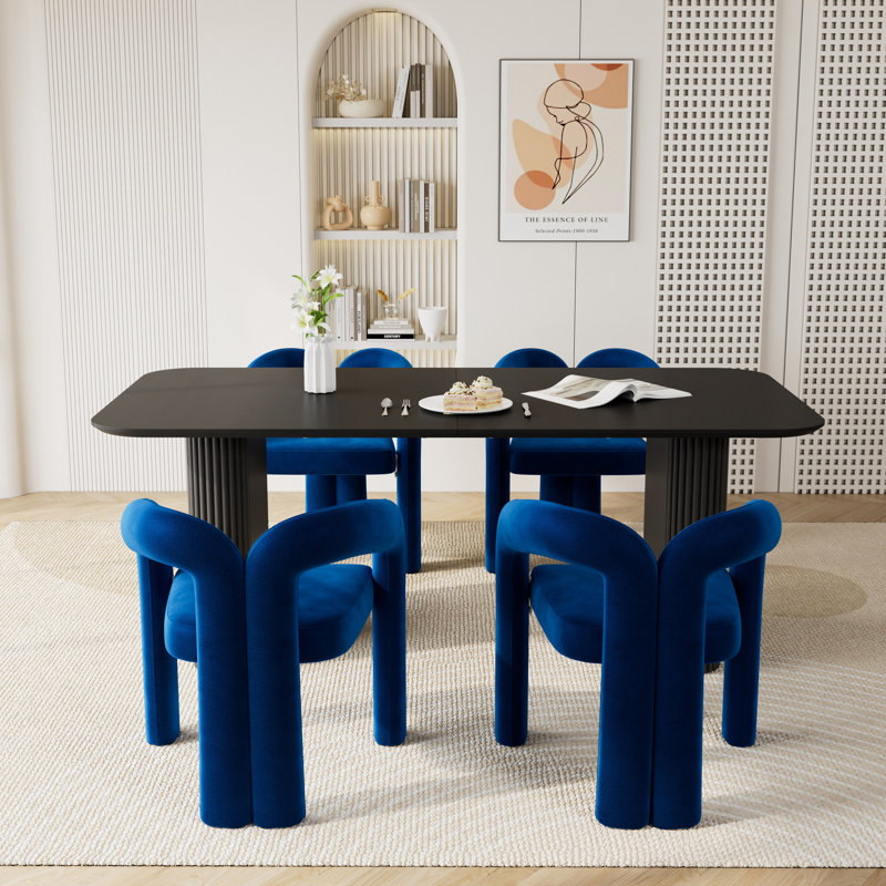 Ensemble de salle à manger à double piédestal avec chaises, 5, Blue