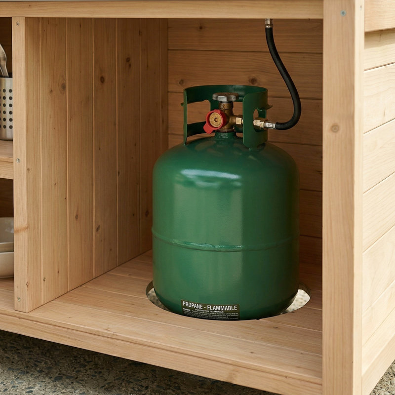 Armoire de rangement de cuisine extérieure en cèdre de 51,2 po de largeur avec dessus en acier inoxydable et compartiment pour réservoir de propane