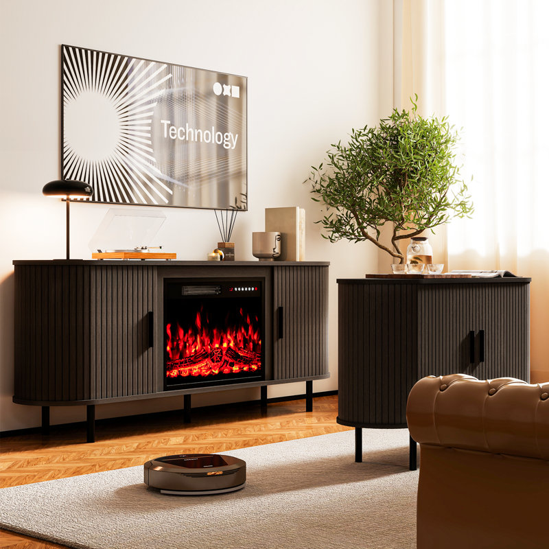 65" Modern Fireplace Tv Stand For Tvs Up To 75'', Fluted Entertainment Center With Electric Fireplace, Media Console Cabinet For Living Room