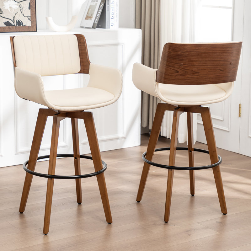 Modern Faux Leather Upholstered Swivel Stools, Beige, Bar Stool (75.5cm Seat Height)