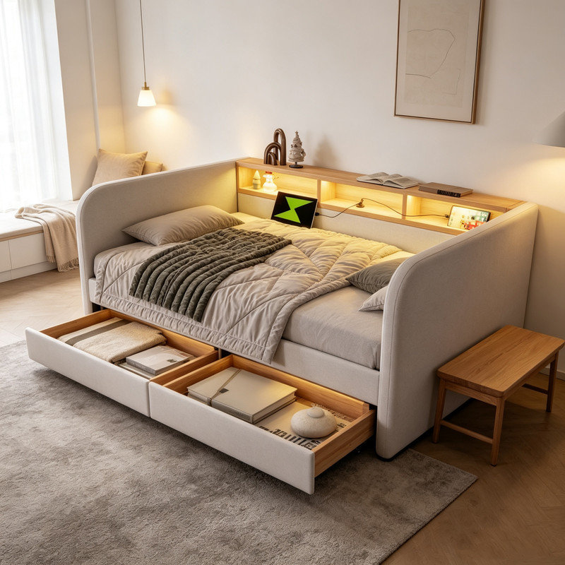 Bed, Beige