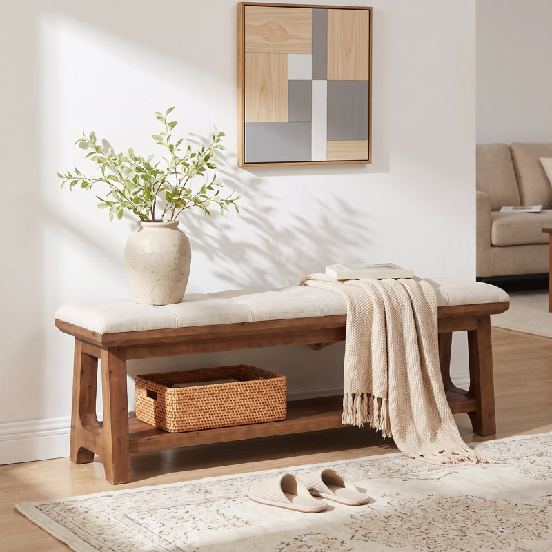 Upholstered Foam Bench with Shelves