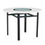 Table de salle à manger ronde de 42 pouces, verre et métal avec tablette inférieure, 4 à 6 places, plateau blanc et base noire élégante