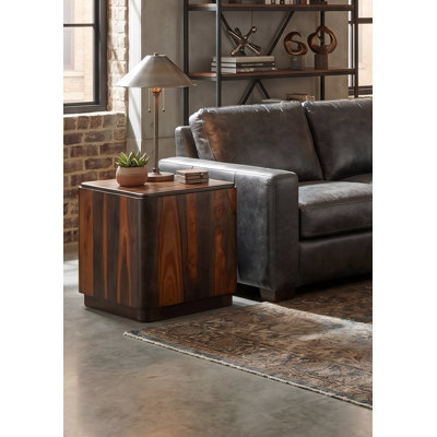 Solid Wood Square Block End Table with Platform Base