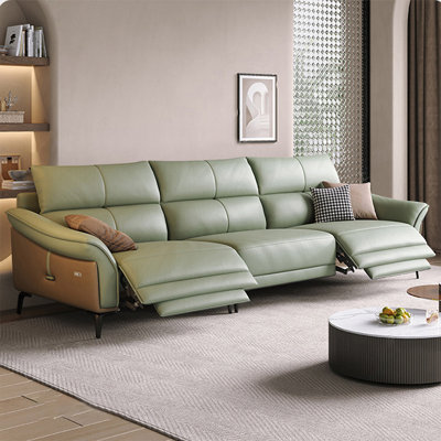 Green Genuine Leather Modular Sofa cushion couch