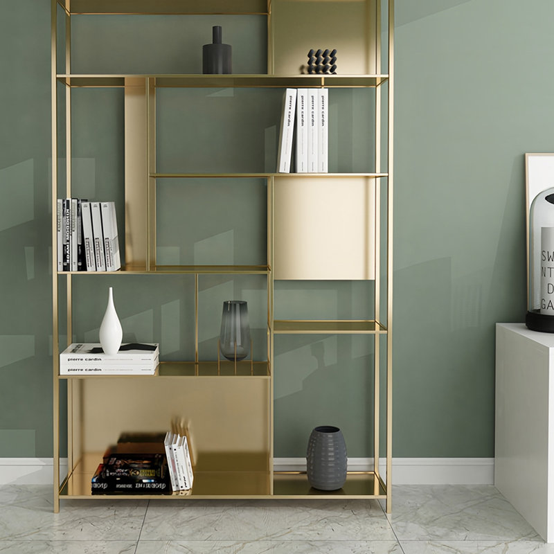 Bibliothèque luxueuse et de haute qualité, (8 tablettes) H 78,7 po x l 31,4 po x P 9,8 po, Doré