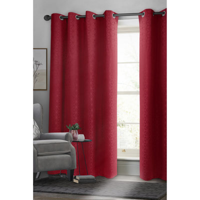 Red Blackout Curtain 54 x 84 Inch Single Panel, Thermal Insulated Room Darkening Drape with Grommets, Geometric Weave Window Treatment for Bedroom and Living Room