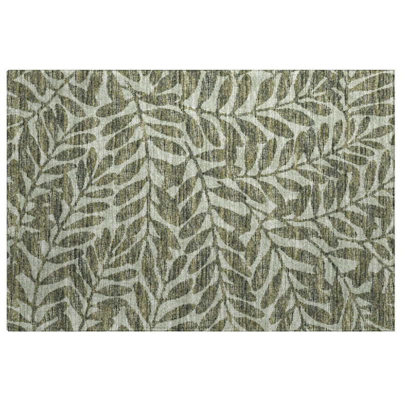 Premium Machine Washable Dream Shag ADS111 Tropical Leaves Rug, 1'8" x 2'6", Green