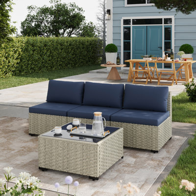 4 Pieces Design-Rattan Patio Sofa With Cushions