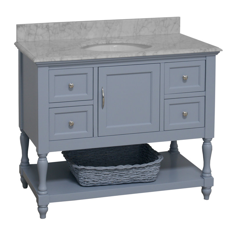 Hampton 42'' Single Bathroom Vanity with Top, Carrara Marble, Powder Blue