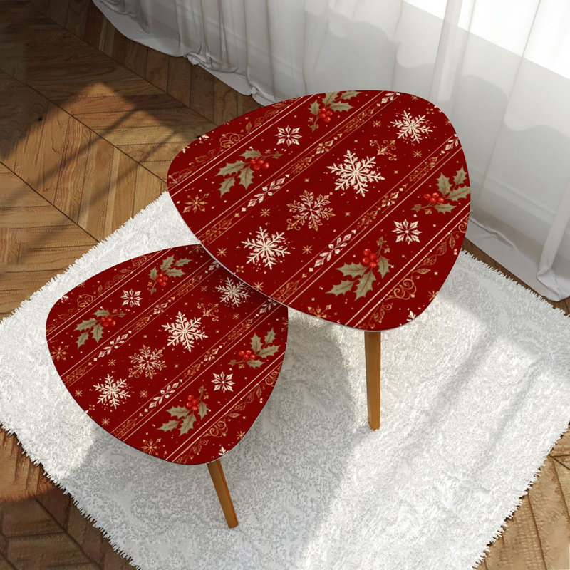 Ensemble de 2 tables d'appoint en forme de triangle avec 2 flocons de neige sans soudure, décoration de Noël, table de bout moderne, table d'appoint minimaliste pour salon, chambre à coucher