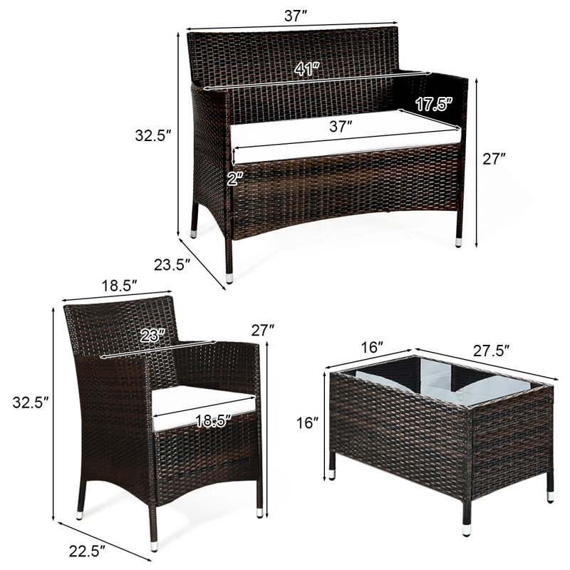 Rayna 4 - Person Patio Conversation Sets with Cushions, Black