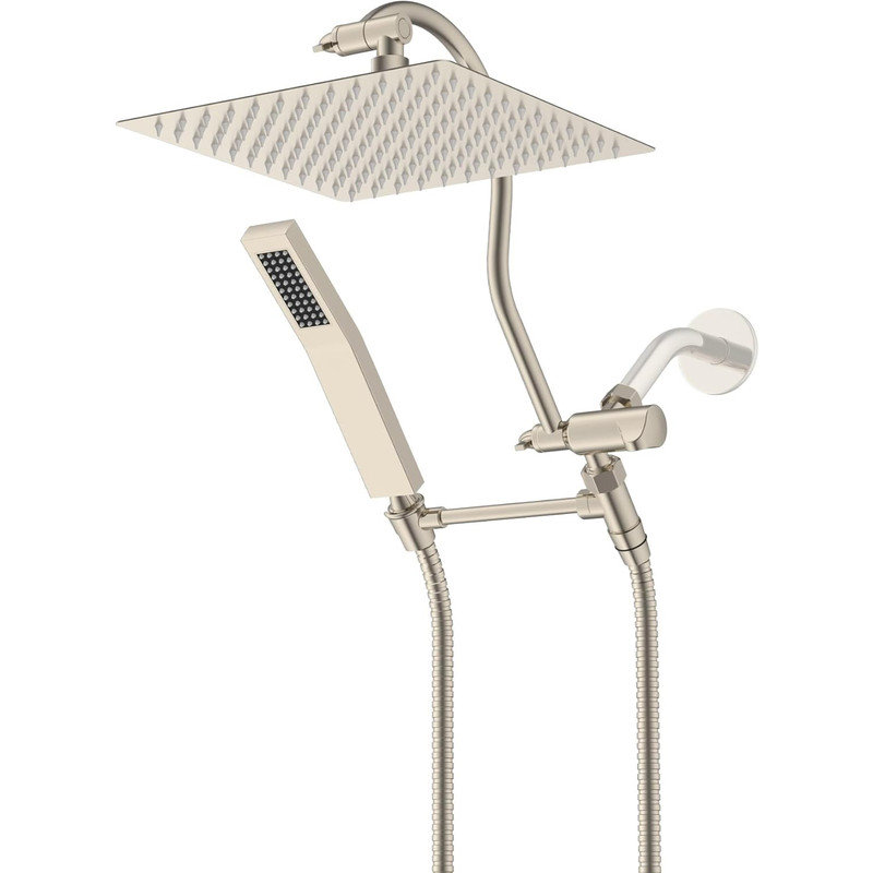 Brushed Nickel Adjustable Dual Shower Head with Handheld Wand