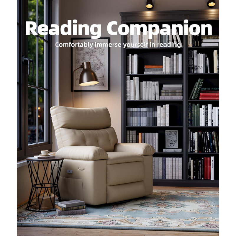 37.4" Wide Oversized Recliner Chair, PU Leather Manual Recliner with 1.5X Sponge Filling, Beige
