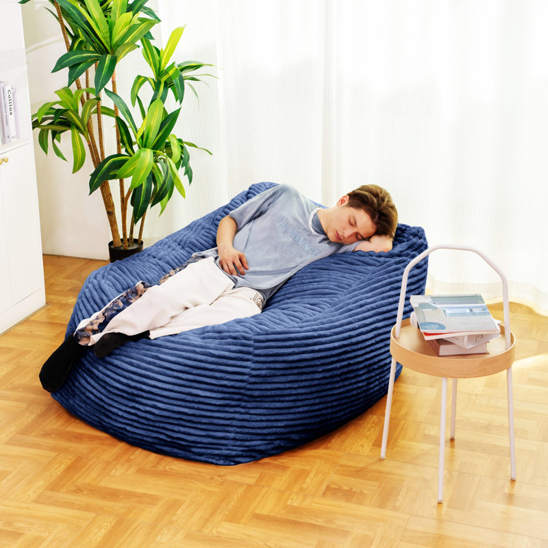 Fauteuil à billes classique en fausse fourrure, Fausse fourrure bleue