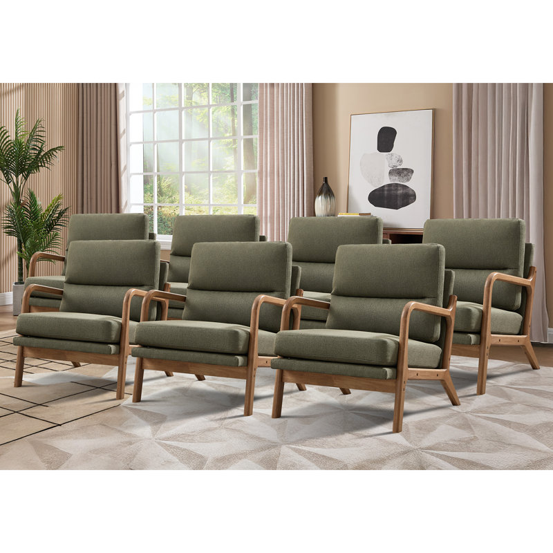 25.59'' Wide Upholstered Fabric Accent Armchair With Solid Wood Leg (Set of 7)   , Green