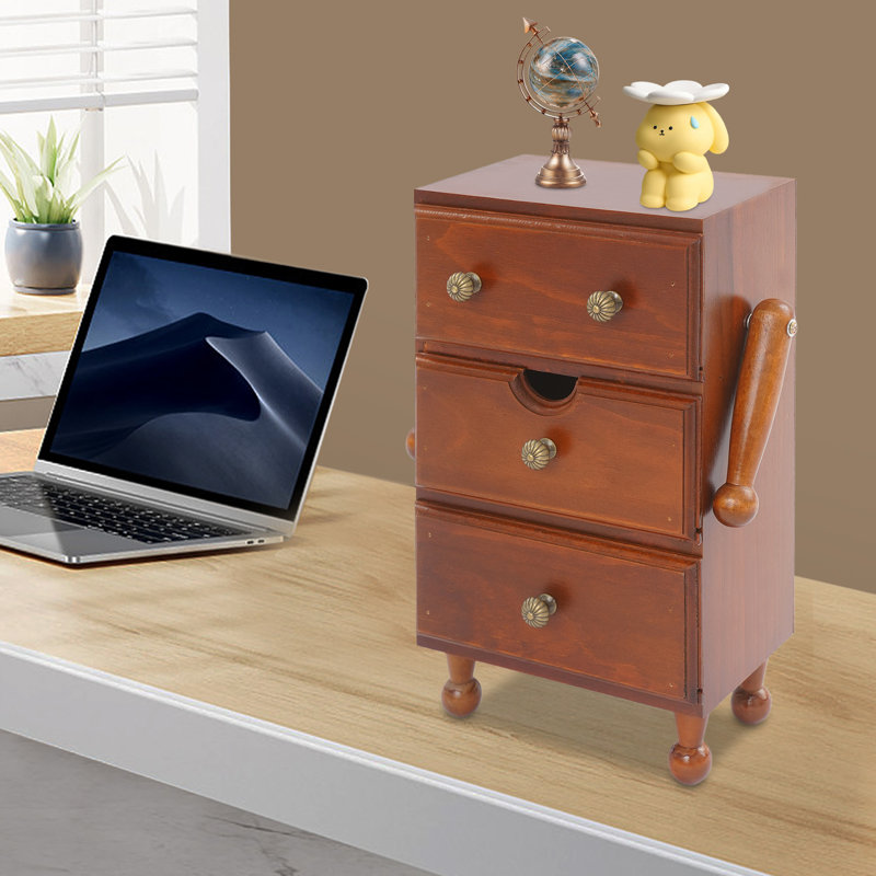 Boîte de rangement en bois de pin à 3 niveaux avec tiroirs pour les salons / chambres à coucher / bureaux, Brun