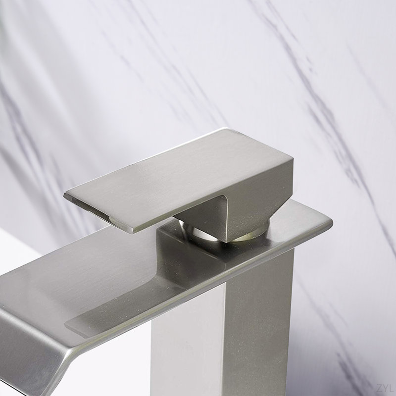 Waterfall Spout Bathroom Sink Single Handle Faucet With Pop-Up Drain (With Overflow)