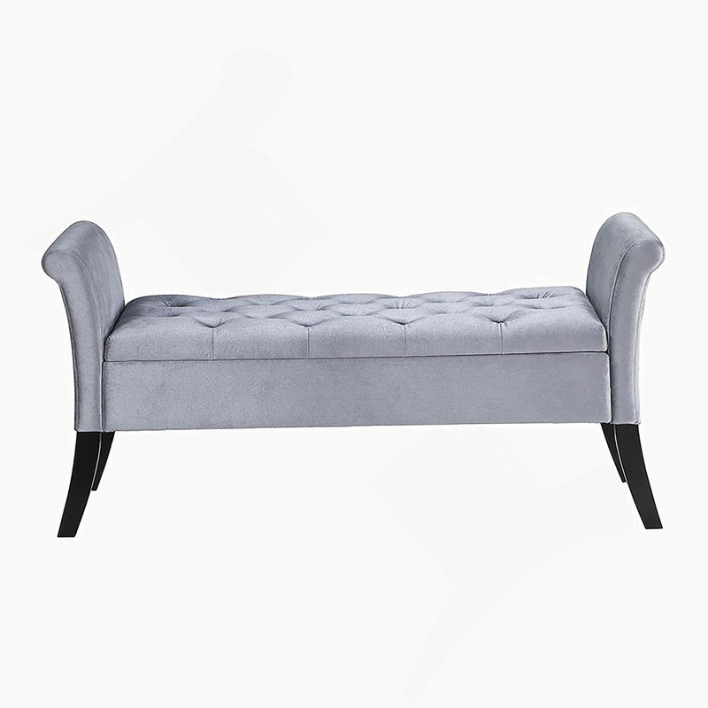 Banc de rangement rembourré avec accoudoirs roulés, Argent argent