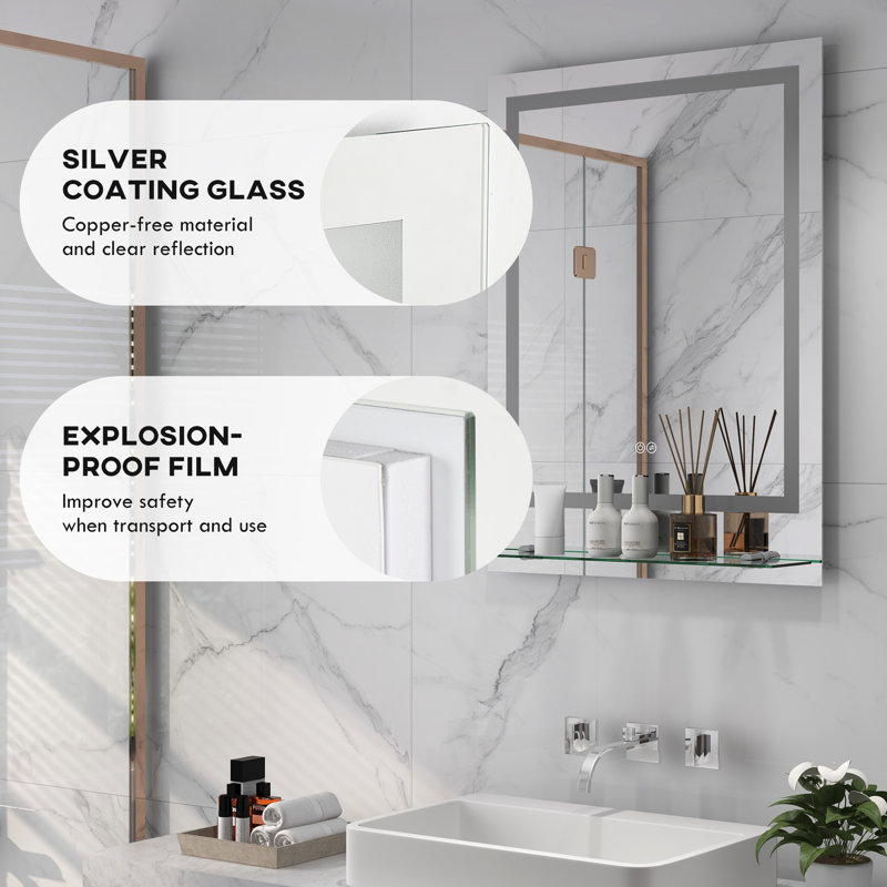 Neomi Rectangle Mirror with Shelves, 80cm x 60cm